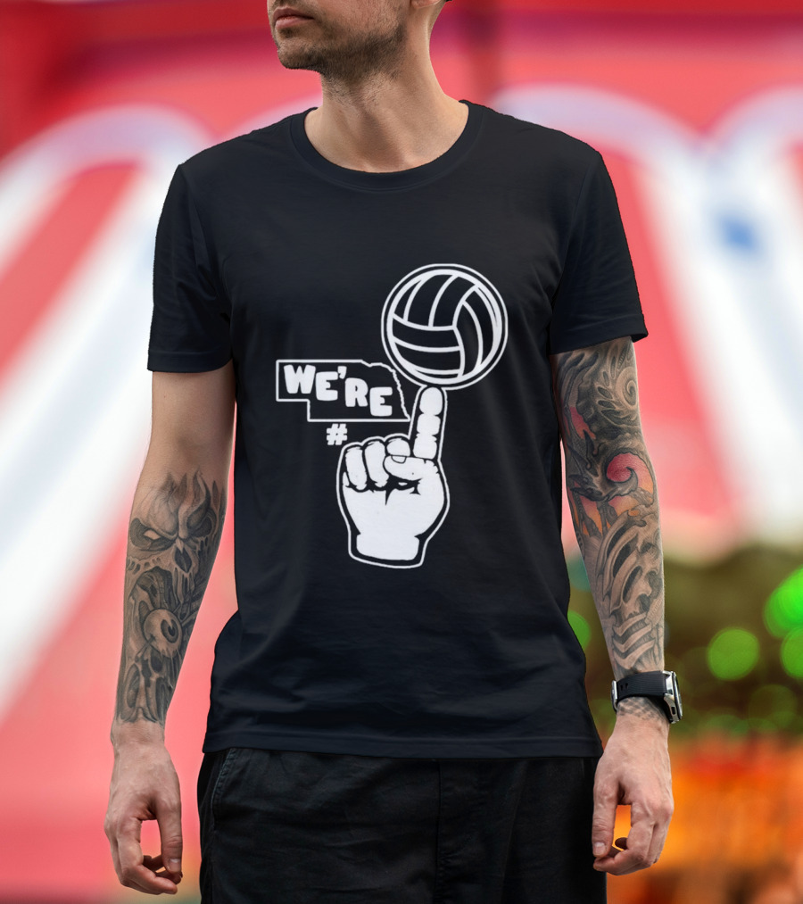 We're Number One Nebraska Volleyball Finger Gesture and Volleyball Map T-Shirt