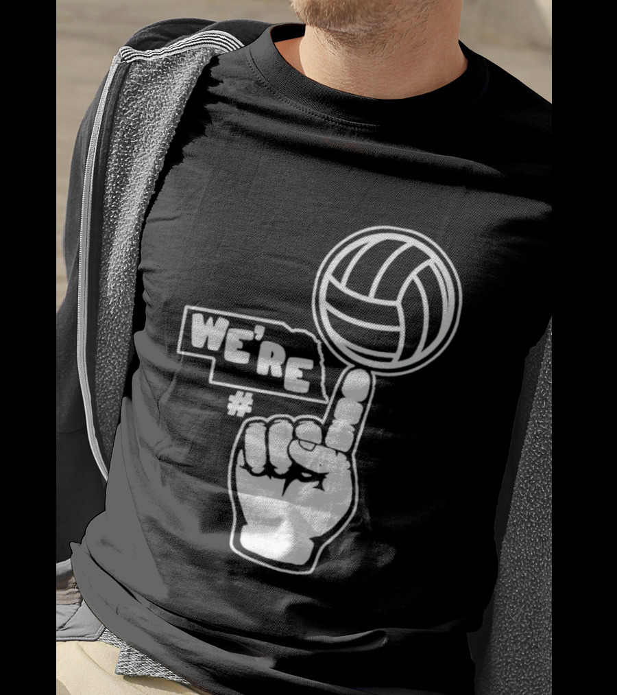 We're Number One Nebraska Volleyball Finger Gesture And Volleyball Map T-Shirt