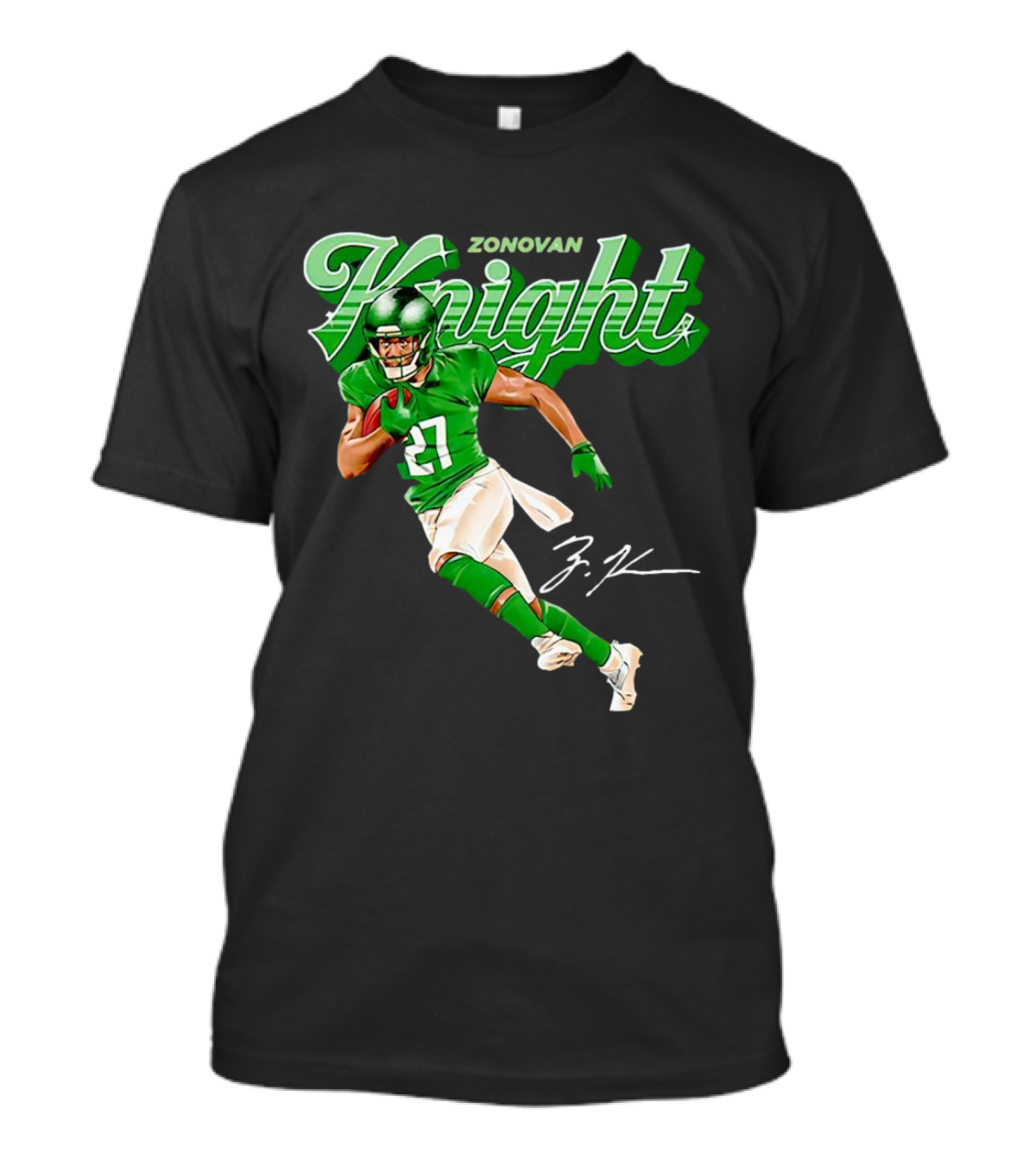 Zonovan Knight New York Jets Vintage Style Green Knight Signature Football T-Shirt