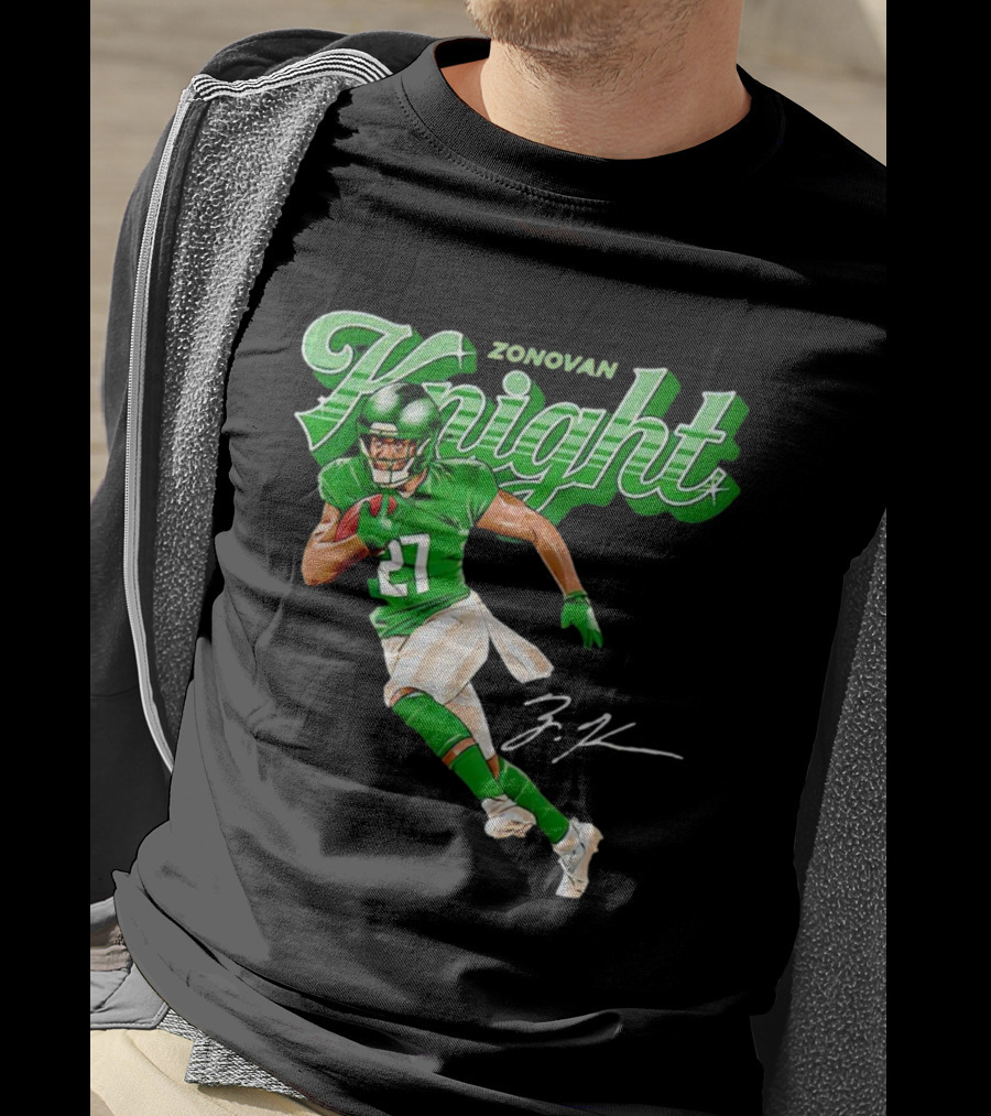Zonovan Knight New York Jets Vintage Style Green Knight Signature Football T-Shirt