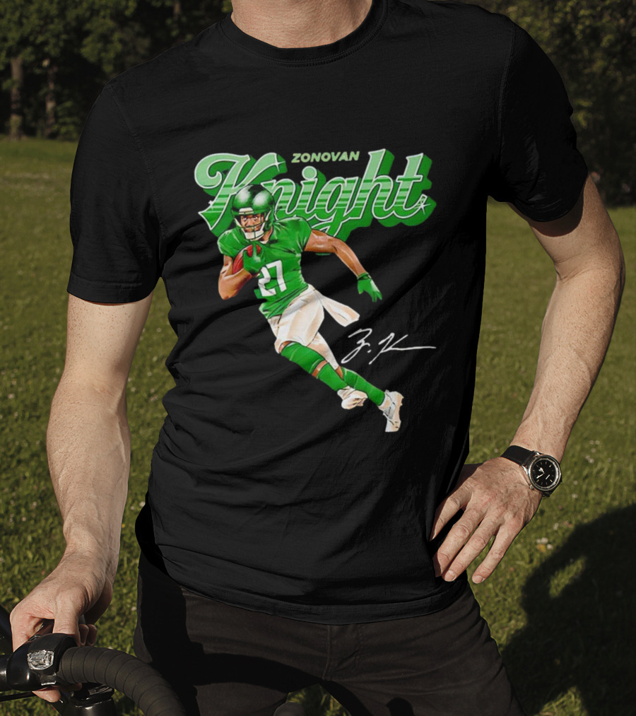 Zonovan Knight New York Jets Vintage Style Green Knight Signature Football T-Shirt