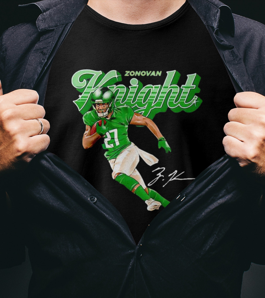 Zonovan Knight New York Jets Vintage Style Green Knight Signature Football T-Shirt