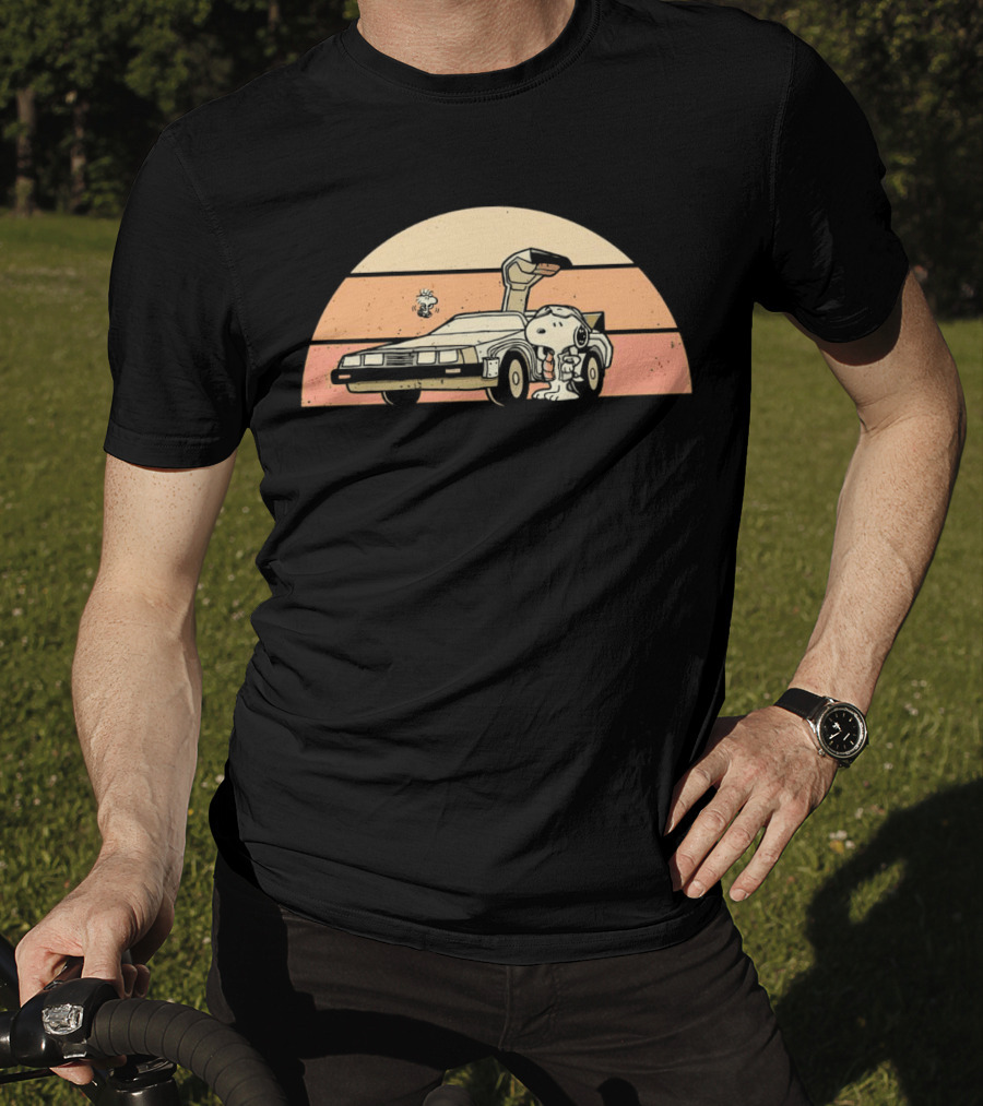 Snoopy Outatime Beagle Vintage DeLorean Adventure Retro Peanuts Woodstock T-Shirt
