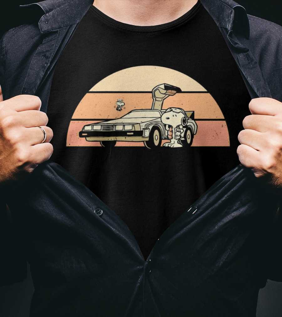 Snoopy Outatime Beagle Vintage DeLorean Adventure Retro Peanuts Woodstock T-Shirt