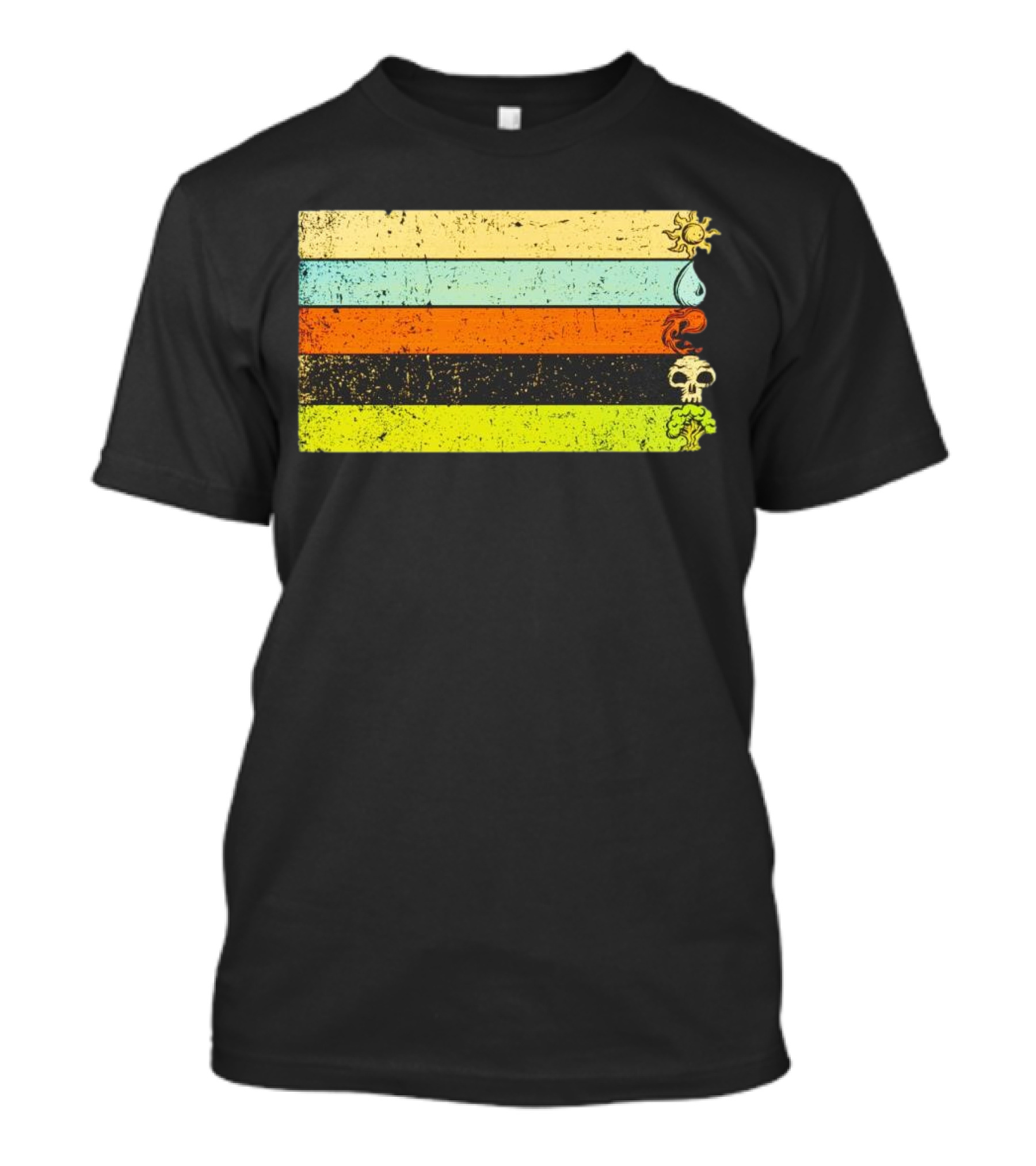 Vintage Magic Sun Water Elements Skull Retro Stripes T-Shirt