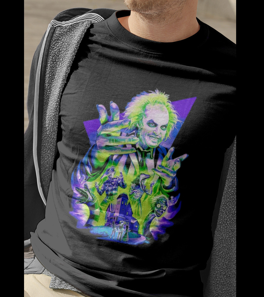 Beetlejuice Specter In Striped Suit Neon Art 80s Horror Movie Icons T-Shirt