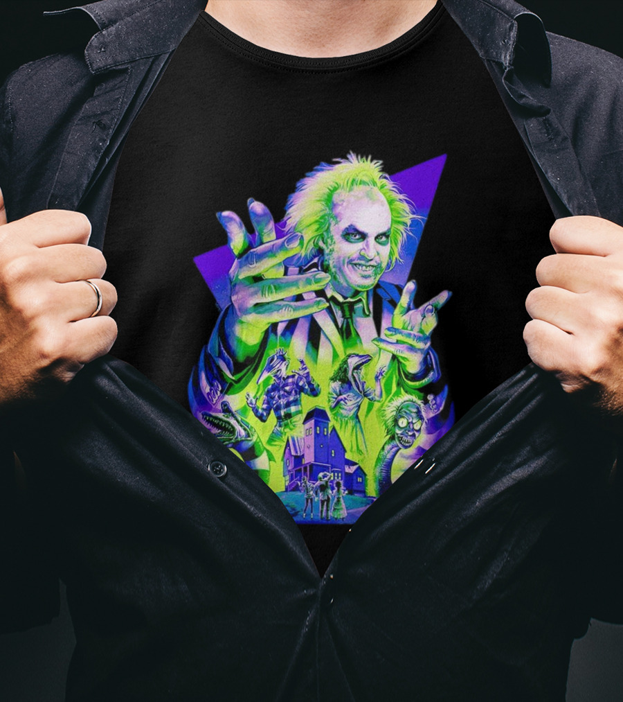 Beetlejuice Specter In Striped Suit Neon Art 80s Horror Movie Icons T-Shirt