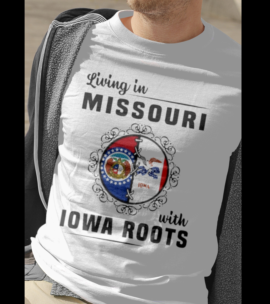 Living In Missouri With Iowa Roots State Seal Circle T-Shirt