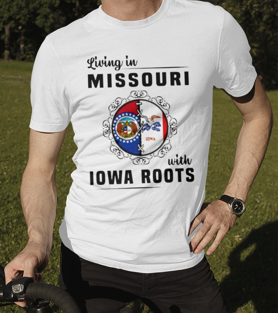 Living In Missouri With Iowa Roots State Seal Circle T-Shirt