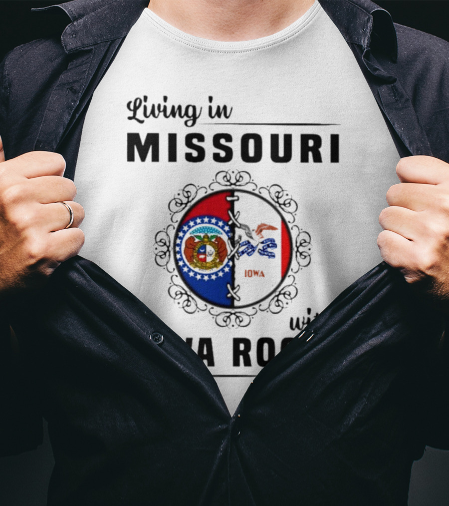 Living In Missouri With Iowa Roots State Seal Circle T-Shirt
