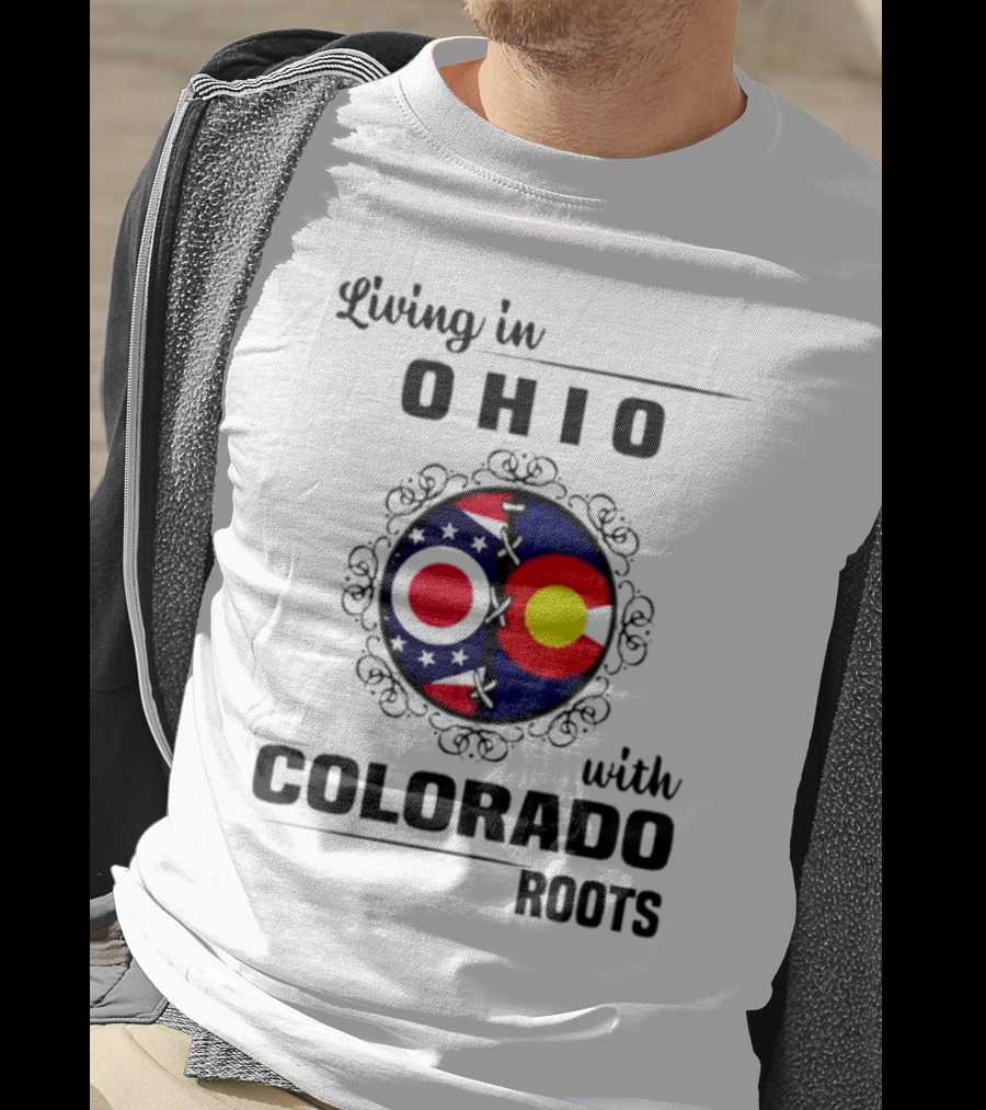 Living In Ohio With Colorado Roots State Flag Circle T-Shirt