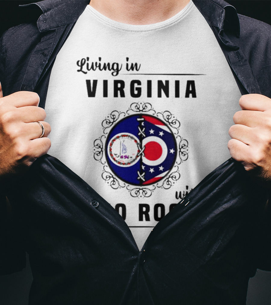Living In Virginia With Ohio Roots Circle Flag T-Shirt