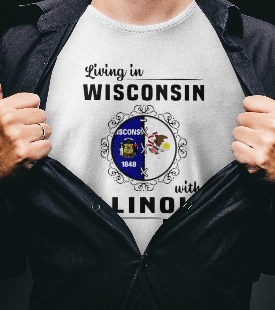 Living In Wisconsin With Illinois Roots State Flags Fusion T-Shirt