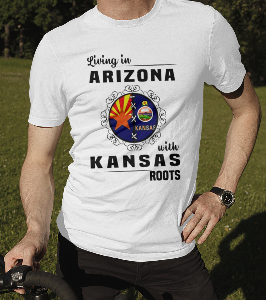 Living In Arizona Embracing Kansas Roots With State Seal Elements T-Shirt