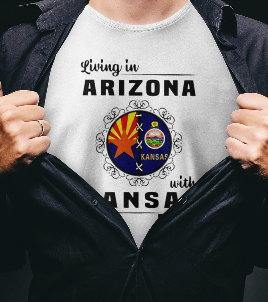 Living In Arizona Embracing Kansas Roots With State Seal Elements T-Shirt