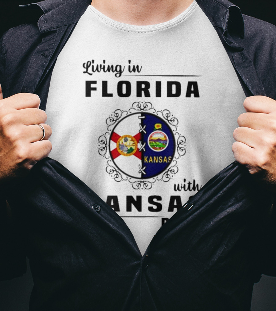 Living In Florida With Kansas Roots State Flags Emblem T-Shirt