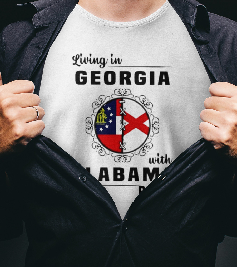 Living In Georgia Embracing Alabama Heritage With State Flag Symbols T-Shirt