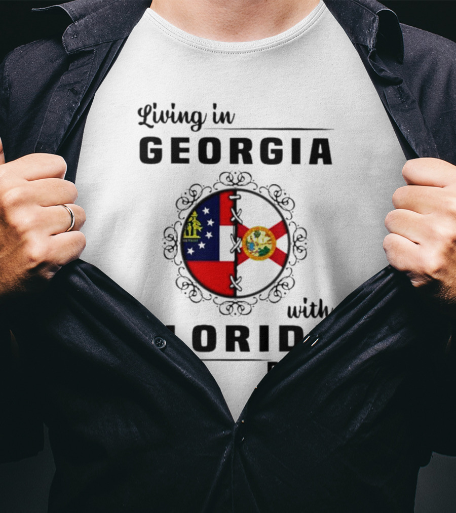 Living In Georgia With Florida Roots Flags Emblem T-Shirt