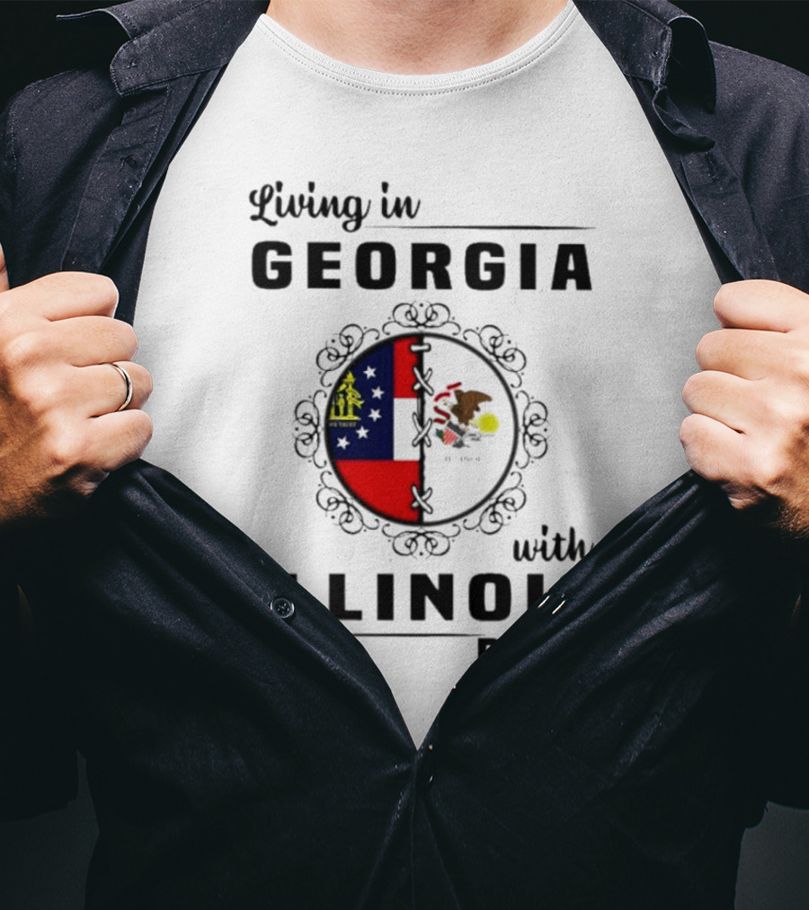 Living In Georgia With Illinois Roots Flag Heart Connection T-Shirt
