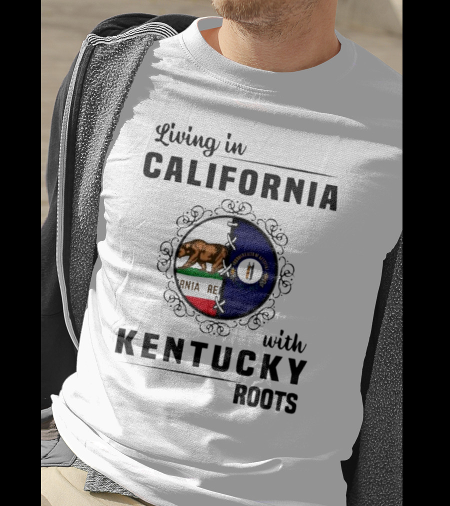 Living In California With Kentucky Roots Flag Shield T-Shirt