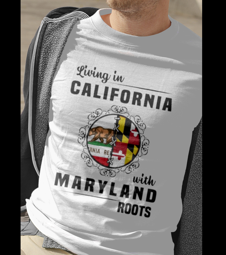 Living In California Bear Flag With Maryland Roots Flag Puzzle T-Shirt