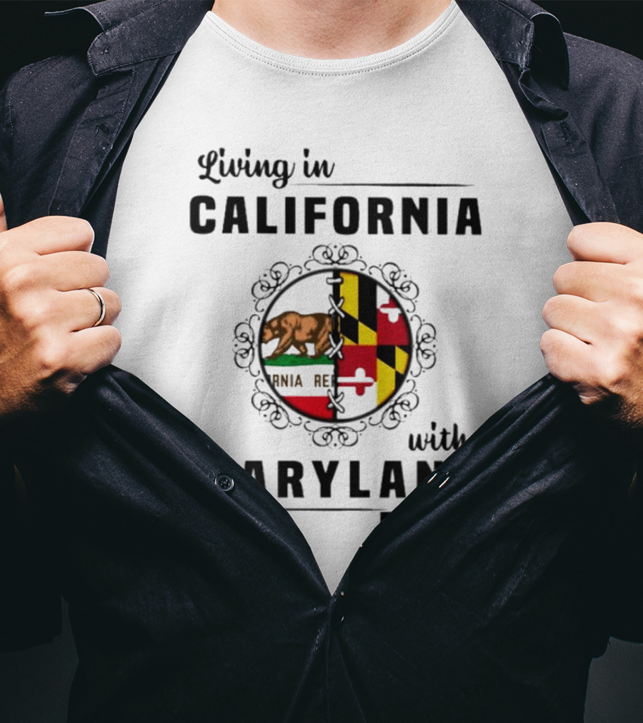 Living In California Bear Flag With Maryland Roots Flag Puzzle T-Shirt