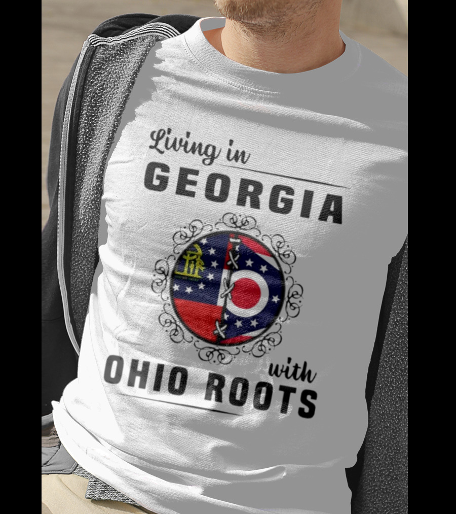Living In Georgia Embracing Ohio Roots With Combined State Symbols T-Shirt