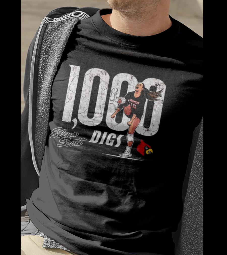 Elena Scott 1000 Digs Louisville Cardinals Volleyball Achievement T-Shirt