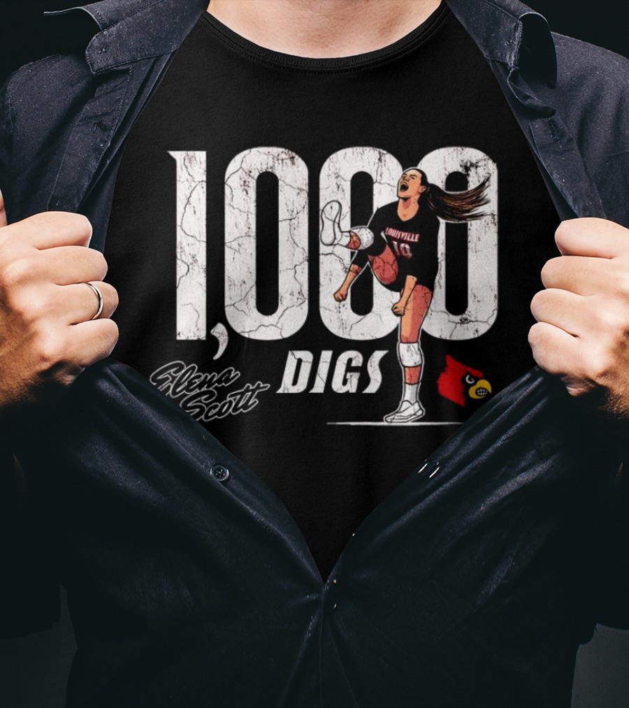 Elena Scott 1000 Digs Louisville Cardinals Volleyball Achievement T-Shirt