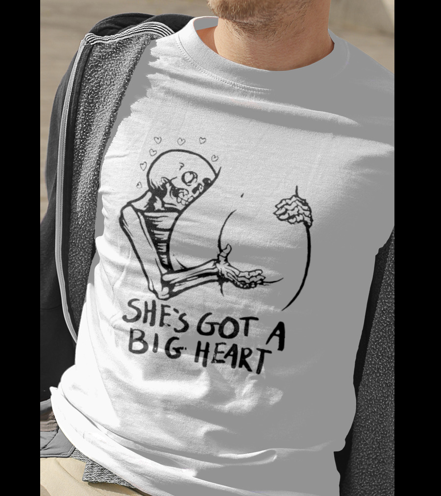 She's Got A Big Heart Skeleton Hugging T-Shirt