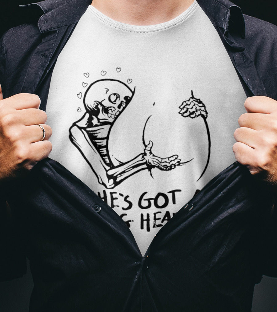 She's Got A Big Heart Skeleton Hugging T-Shirt