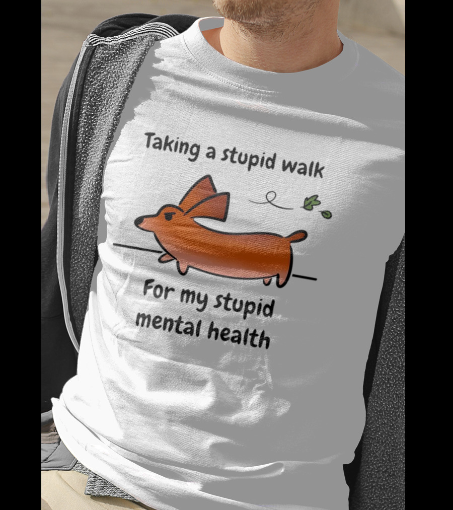 Taking A Stupid Walk For My Stupid Mental Health With Cute Orange Dog Cartoon T-Shirt