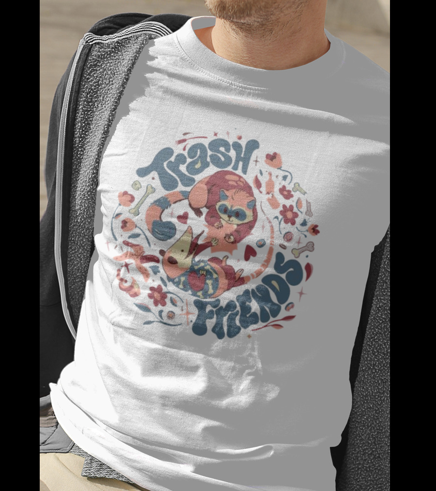 Trash Friends Cat And Possum Floral T-Shirt