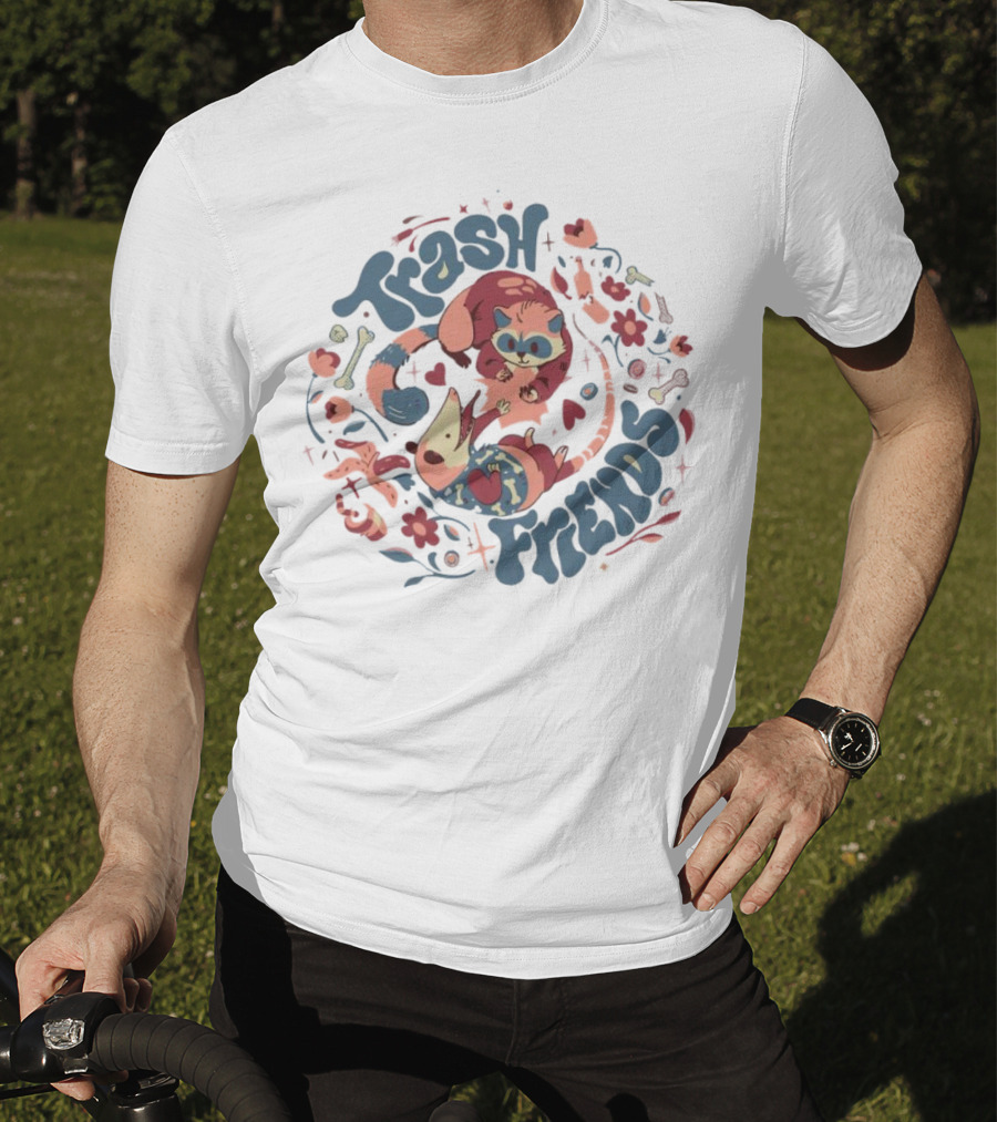 Trash Friends Cat And Possum Floral T-Shirt