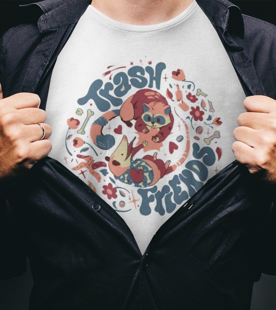 Trash Friends Cat And Possum Floral T-Shirt
