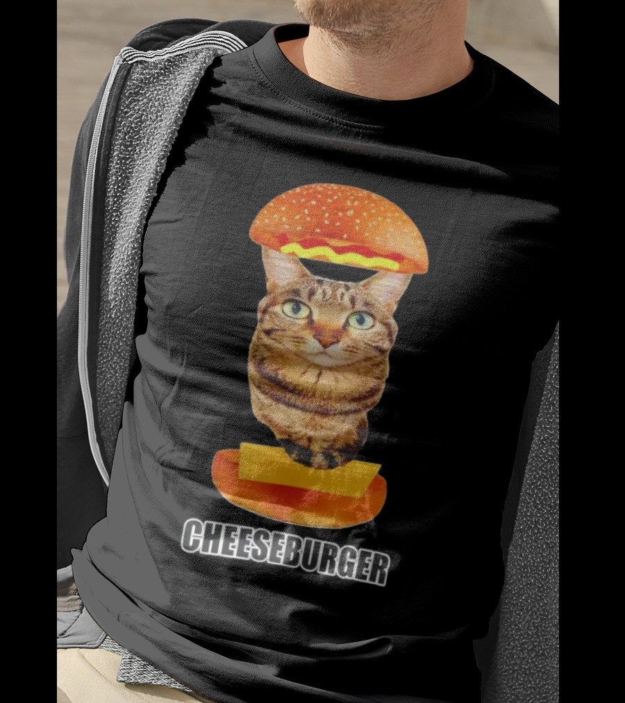 Cat Cheeseburger Head Sandwich T-Shirt