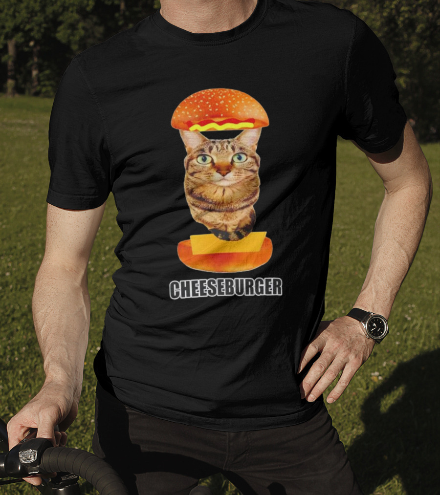 Cat Cheeseburger Head Sandwich T-Shirt
