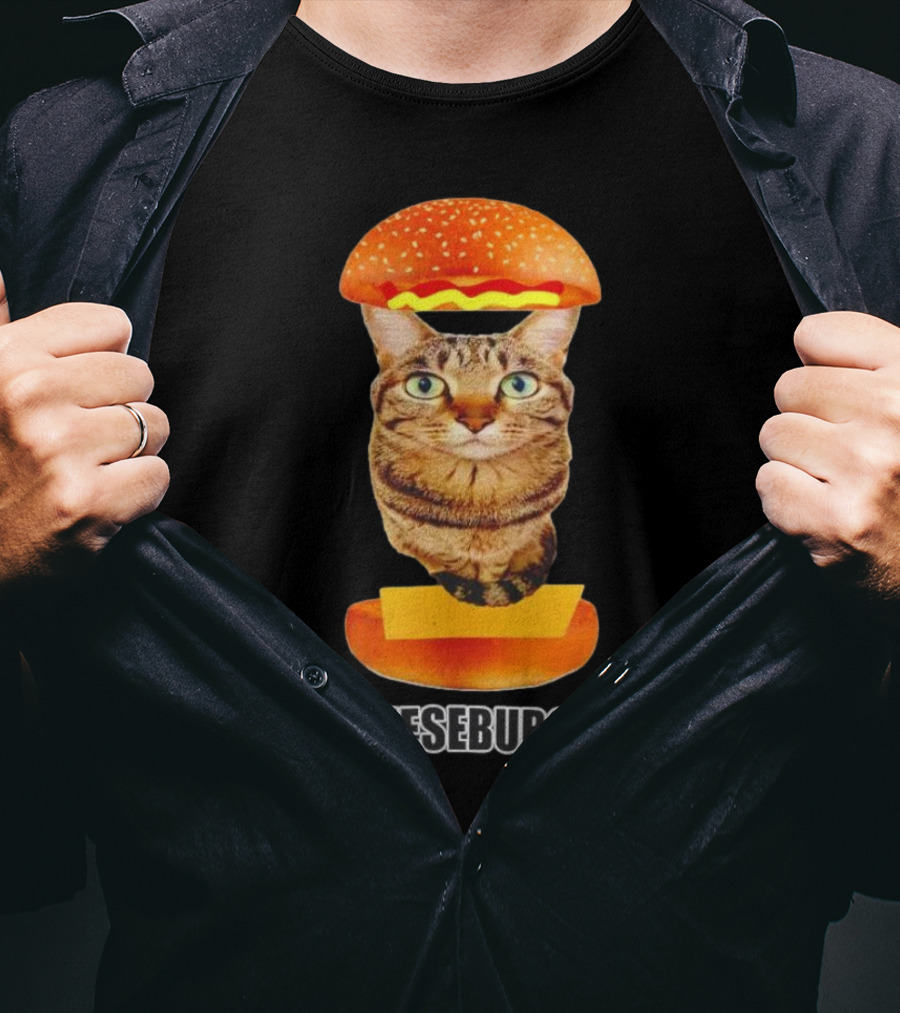 Cat Cheeseburger Head Sandwich T-Shirt
