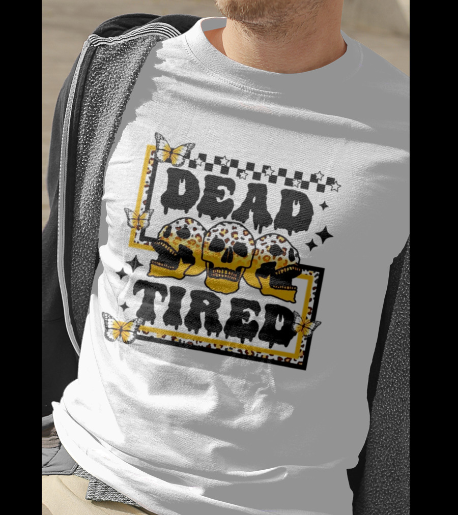 Dead Tired Skull Butterflies Stars Trio T-Shirt