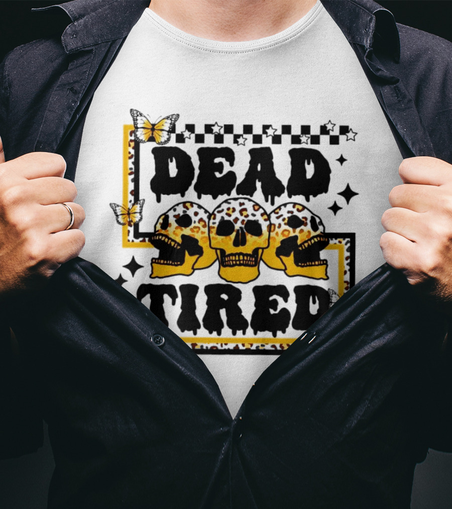 Dead Tired Skull Butterflies Stars Trio T-Shirt