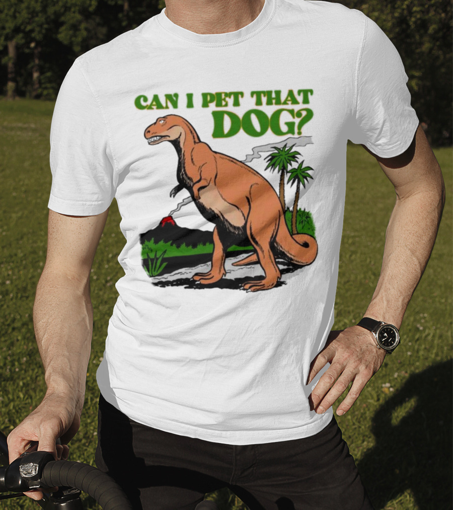 Can I Pet That Dog Dinosaur Volcano And Palm Trees T-Shirt