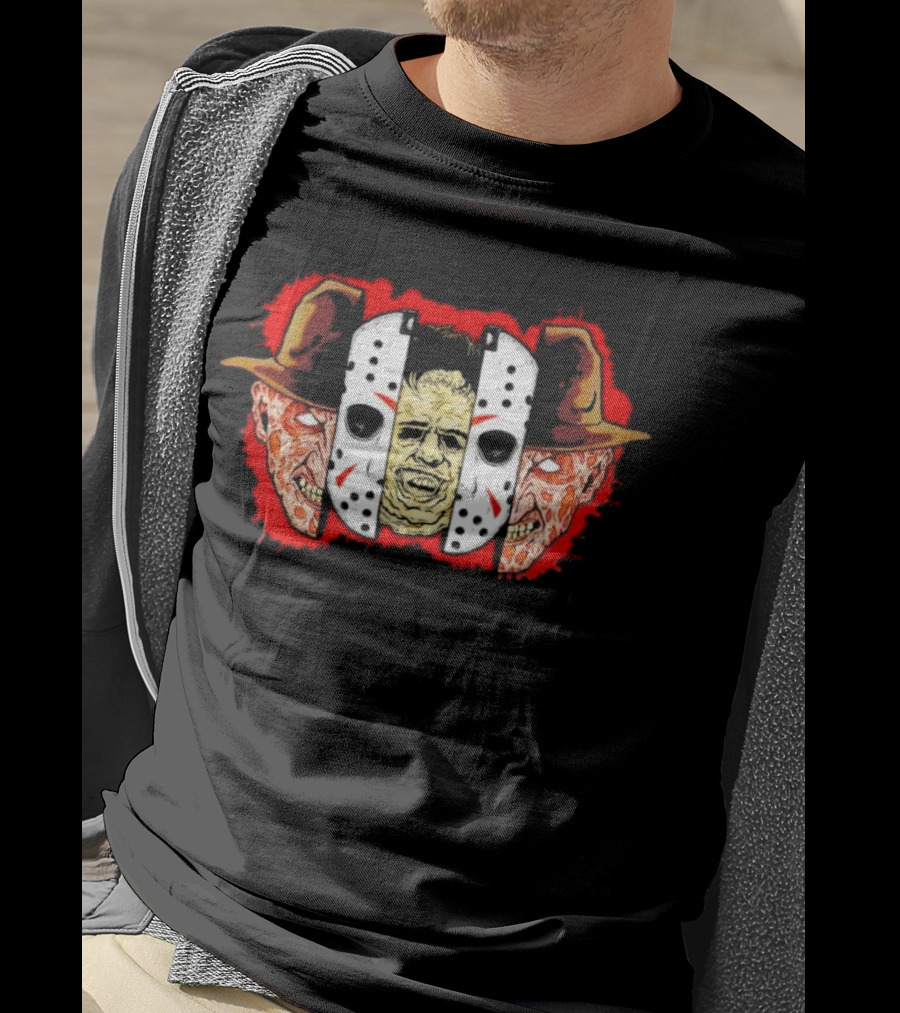 Michael Myers Jason Voorhees Freddy Krueger Slasher Trio Mask Horror Icons T-Shirt