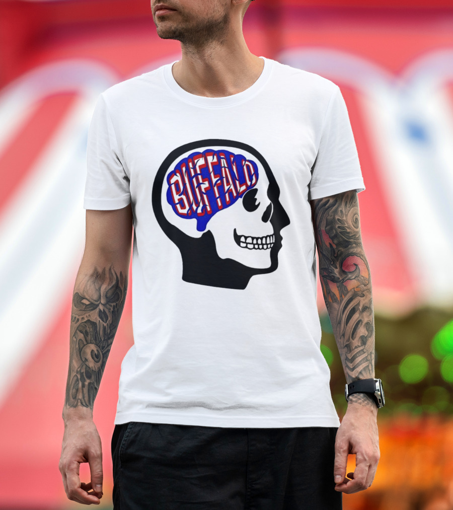 Buffalo Brain Outline in Skull T-Shirt