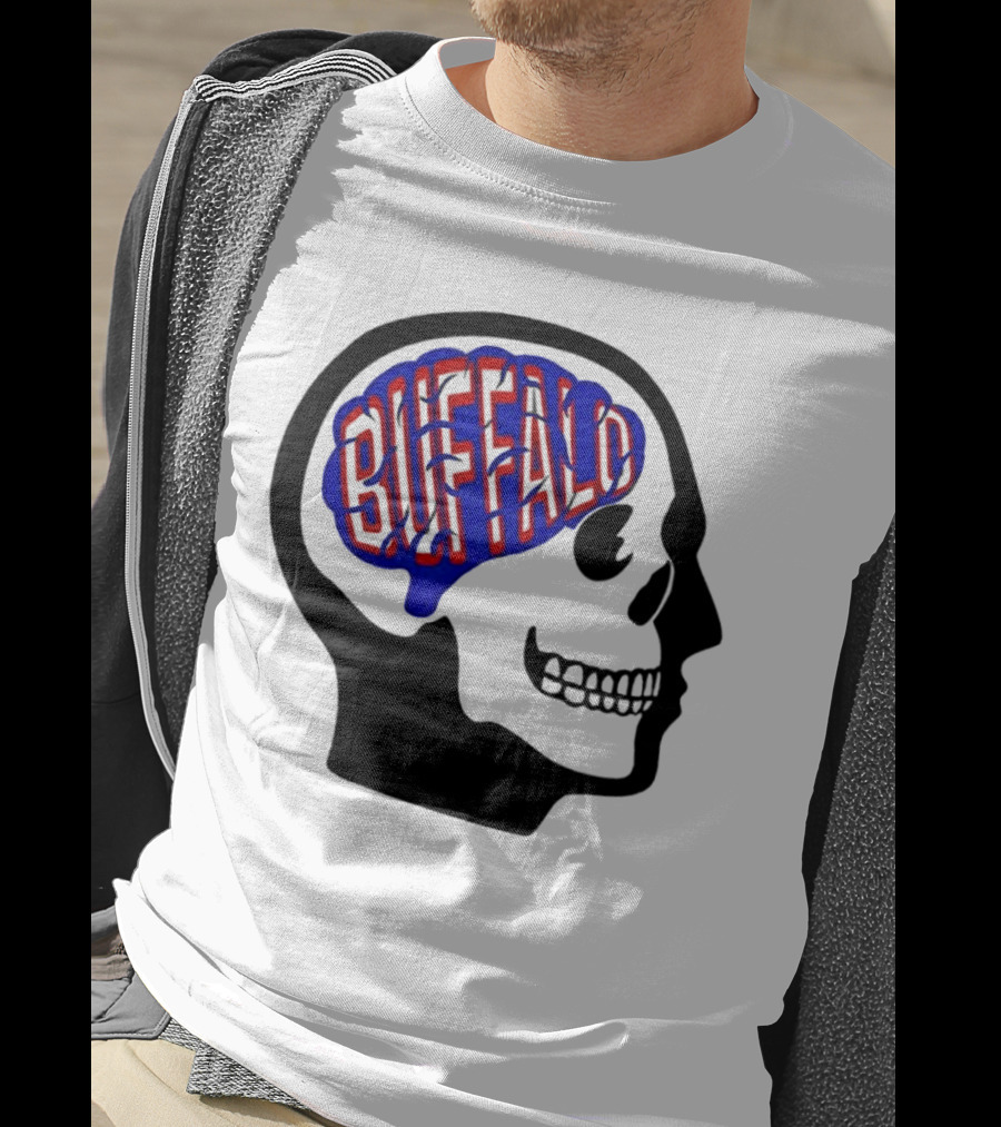 Buffalo Brain Outline In Skull T-Shirt