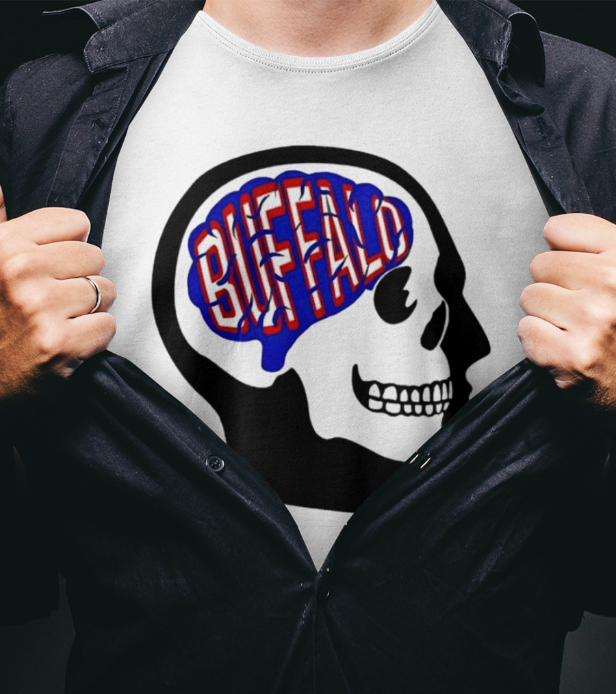 Buffalo Brain Outline In Skull T-Shirt