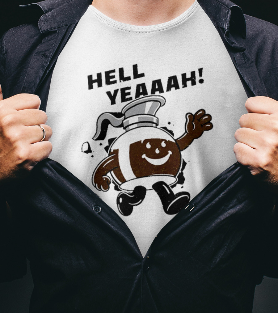 Hell Yeaaah For Coffee Mascot Running Enthusiastically With Ice Cubes T-Shirt