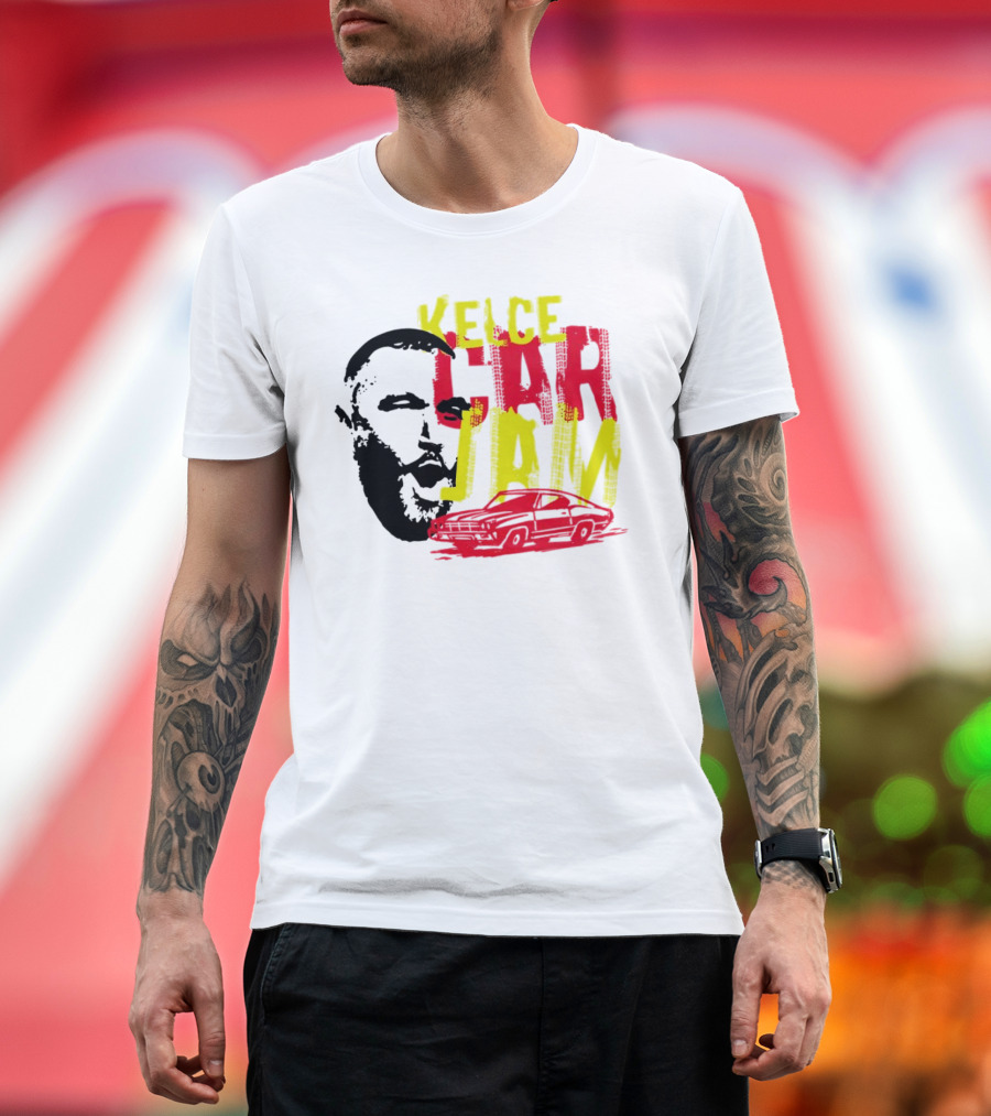 Kelce Car Jam Bold Yellow Red Face Car T-Shirt
