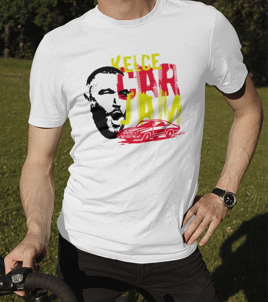 Kelce Car Jam Bold Yellow Red Face Car T-Shirt