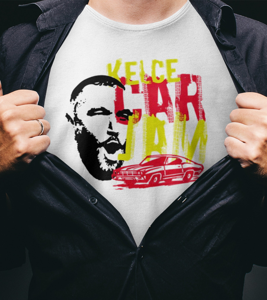 Kelce Car Jam Bold Yellow Red Face Car T-Shirt