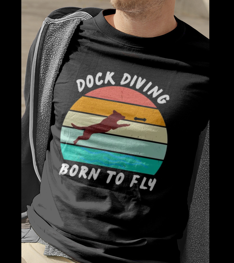 Dock Diving Born To Fly Vintage Retro Stripes Dog T-Shirt